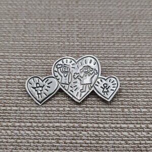Sterling Silver Triple Heart Family Pin Brooch B372